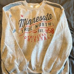 Gray Crewneck Sweater with Vintage Print